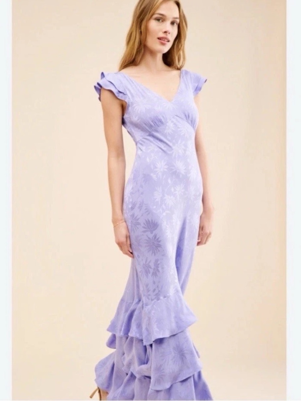 RIXO Ossy Jacquard Tiered Maxi Dress